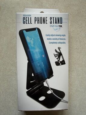 Adjustable Black Cell Phone Stand - Foldable Desktop Holder